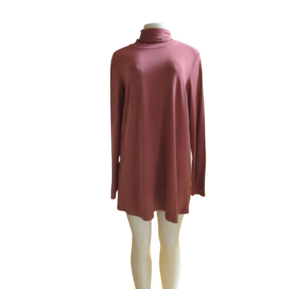 Peruvian Connection Brown Pima Cotton Turtleneck Long Blouse Size L